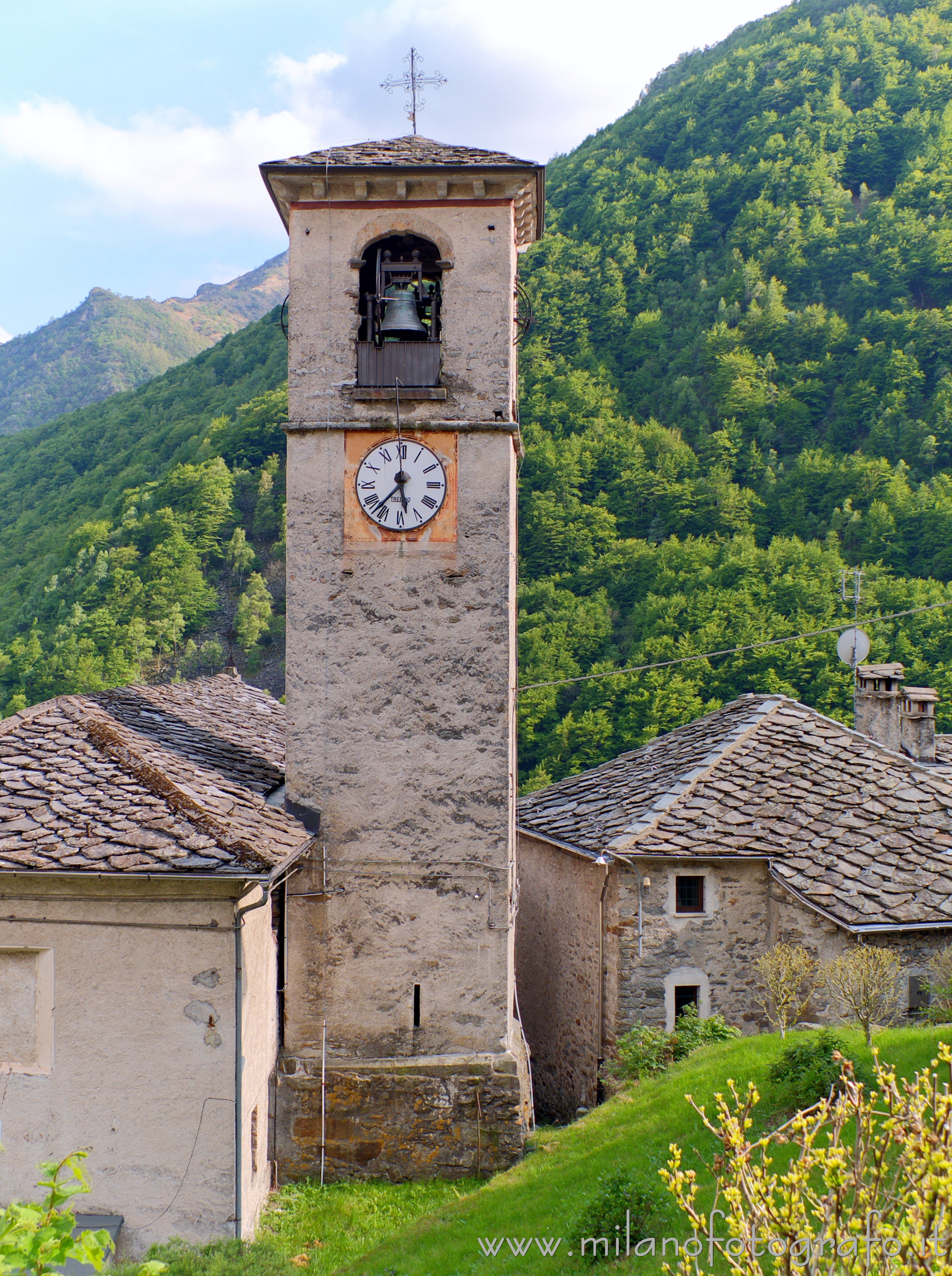 Piedicavallo (Biella, Italy) - Bell tower of the church of San Grato in the hamlet Montesinaro